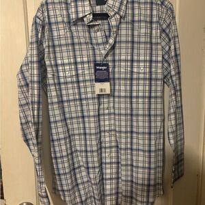 Wrangler Men's White and Blue Checkered Shirt